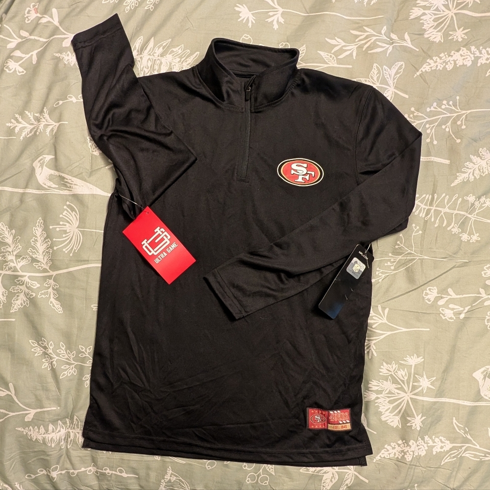 San Francisco 49ers Antigua Perilous Quarter-Zip Pullover Top - Black